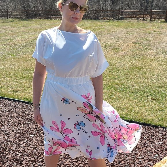BRAND NEW WHITE  PINK FLORAL DRESS - Picture 4 of 13